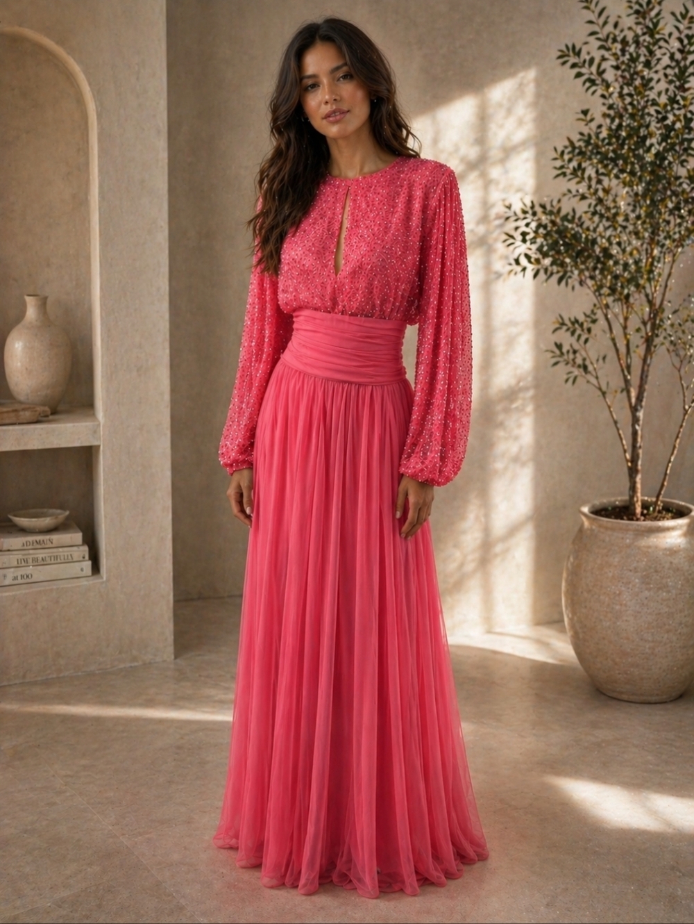 Victoria‎ Royal Ltd Beaded Balloon Sleeve Full Skirt Vintage Gown